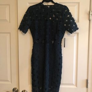 Lulu Dark Teal Green Lace Bodycon Midi Dress - S